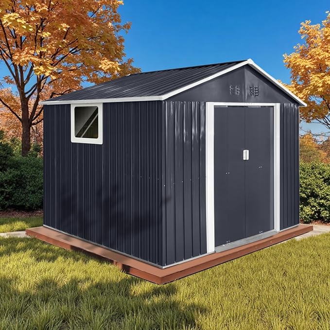 9.1' x 8.5' Outdoor Storage Shed, Sturdy Metal Building w/Windows & Lockable by Unknown