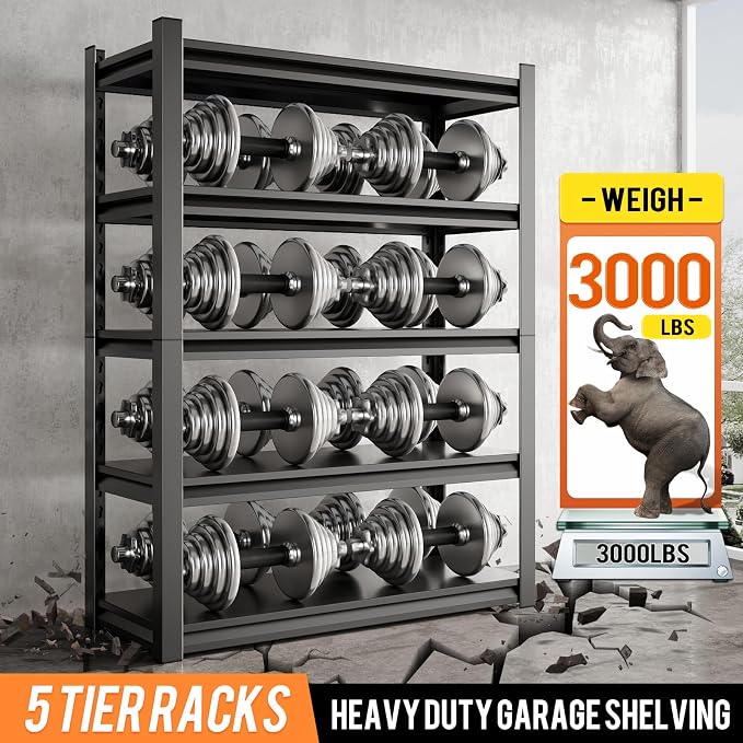 48" W Garage Shelving Unit, Garage Storage Shelves 3000LBS Heavy Duty Shelves - Image 4
