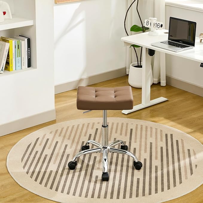 Ergonomic Desk Stool with Wheels Faux Leather Office Stool - Image 8