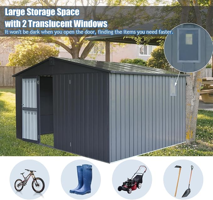 IKERY Extra Large Galvanized Steel Storage Shed 11' x 12.5' - Image 3
