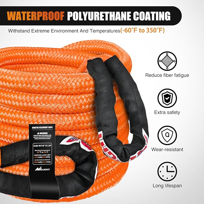 Nilight Kinetic Recovery Rope 28, 600LBS 7/8" x 20ft Snatch Strap Heavy Duty - Image 4