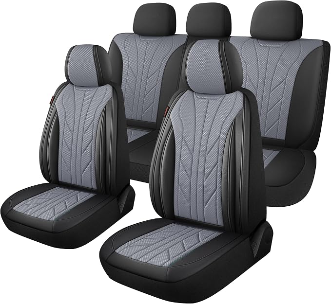 CAROMOP Luxury Faux Leather&Fabric Car Seat Covers Full Set by CAROMOP