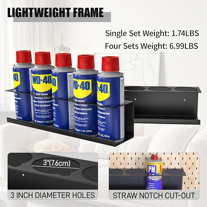 6 Pack Spray Bottle Holder Wall-Mounted, Aerosol Spray Can Holder Storage Rack - Image 4