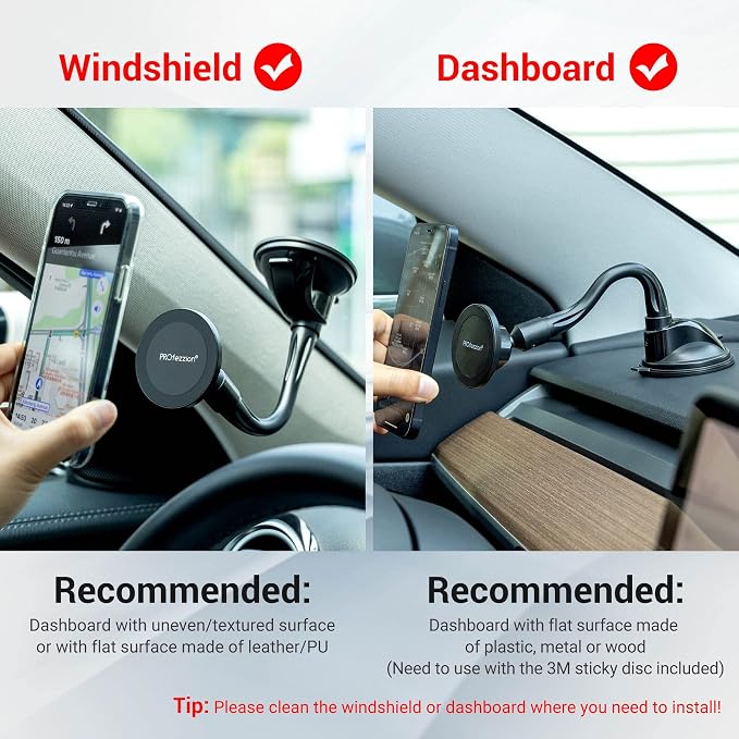 PROfezzion Suction Cup & Vent Clip Combo Magnetic Phone Holder Compatible - Image 4
