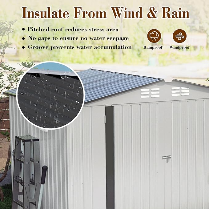 6x3.6FT Storage Shed, Outdoor Galvanized Steel Garden Shed - Image 2