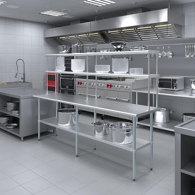 Amgood Stainless Steel Work Table Double Tier Overshelf | Metal Kitchen Prep - Image 4