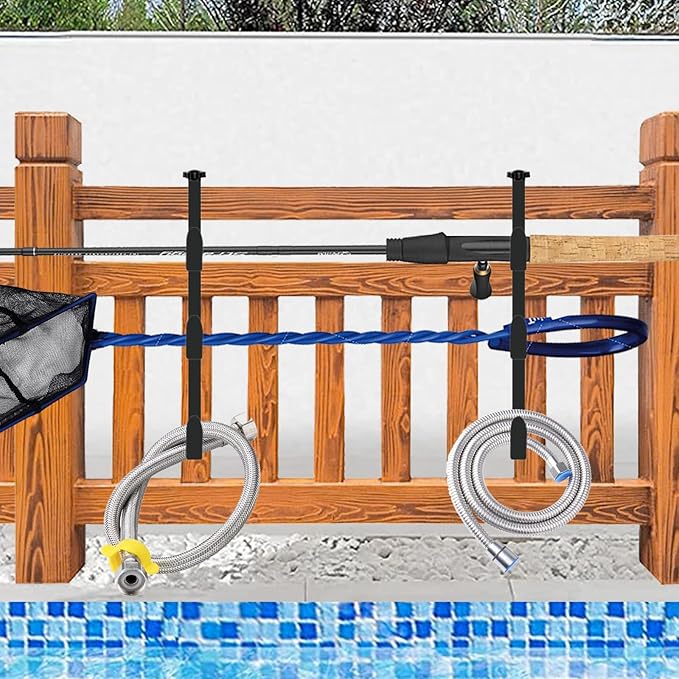 2Pcs Black Pool Pole Hangers, Adjustable Heavy Duty Swimming Pool Fence Hooks - Image 5