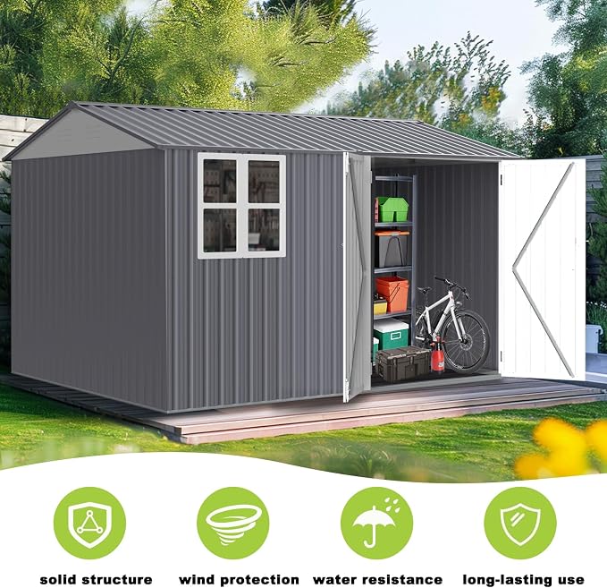 8x10 FT Outdoor Storage Shed, Metal Garden Shed - Image 7