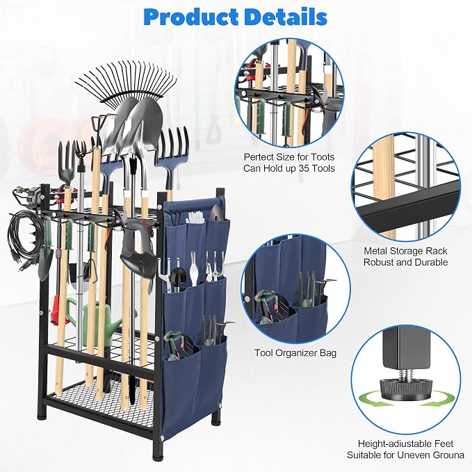 Garden Tool Rack Freestanding, Heavy Duty Garden Tool Organizer, 3-tier Tool - Image 6