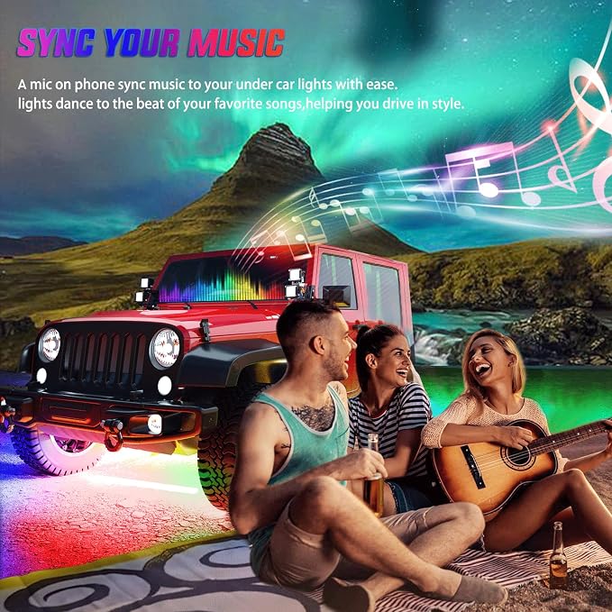 Nilight 6Pcs Car Underglow Neon Accent Strip Lights 300 LEDs Multi Color RGB-IC - Image 6