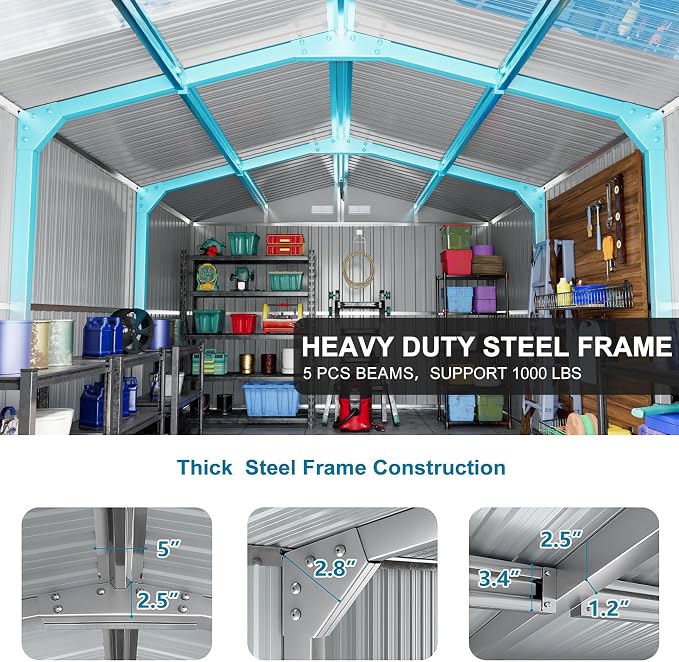 10x16 FT Metal Outdoor Shed Extra Large Waterproof Tools Storage House - Image 3