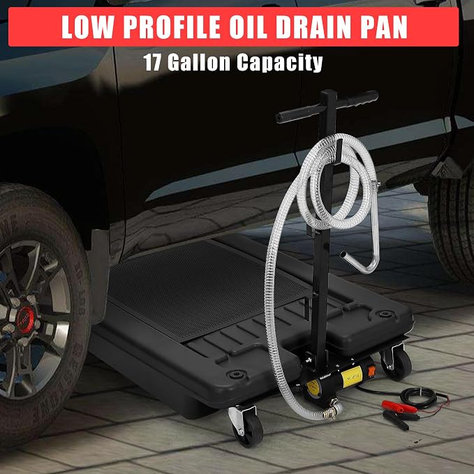 ‌17 Gal Electric Oil Drain Pan, Low Profile Mobile Oil Changing Pan - Image 4