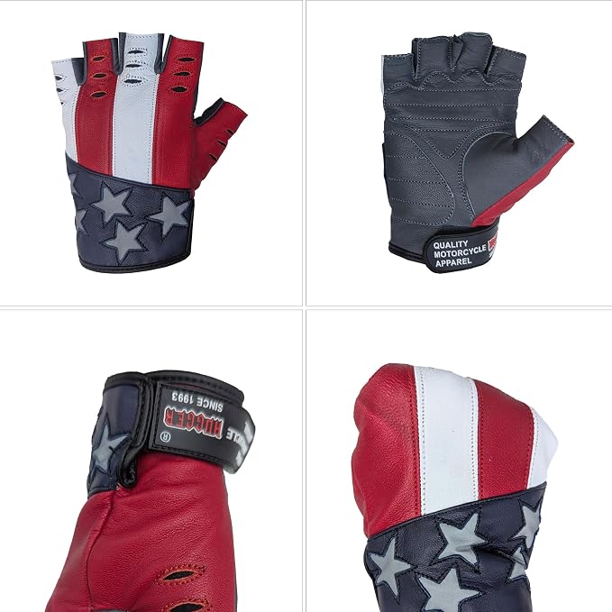 Hugger American Flag Fingerless Leather Gloves - Image 2