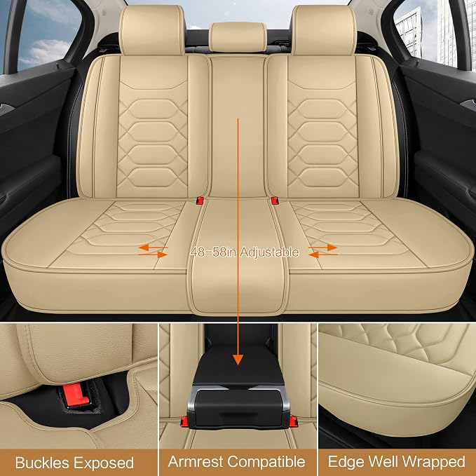 Pariitadin Leather Car Seat Covers Full Set, Waterproof Breathable Faux Leather - Image 3