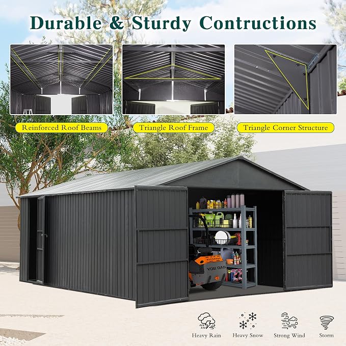 Domi 12x15FT Outdoor Metal Garage Shed, Extra Large Carport - Image 3
