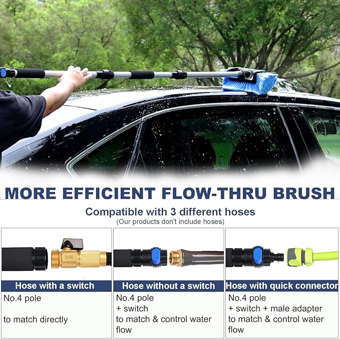 69" Car Wash Brush with Long Handle, Flow-Thru Soft Bristle Car Washing Brush - Image 4