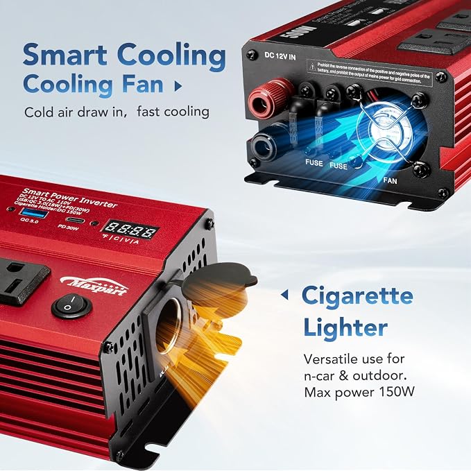 500W Power Inverter, Car/Light Truck 12V DC to 110V AC Converter USB and 3.0A - Image 4