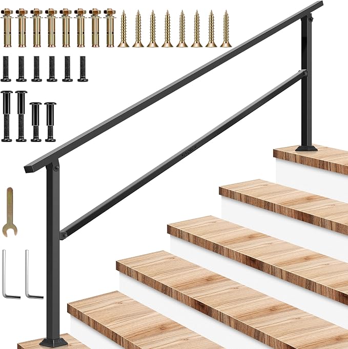 VIVOSUN Outdoor Handrail, 6-7 Step Stair Handrail, Wrought Mattle Iron Handrail by VIVOSUN