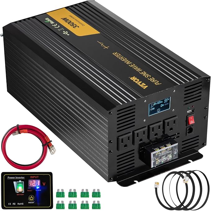 VEVOR Pure Sine Wave Inverter 3500 Watt Power Inverter, DC 12V to AC 120V Car by VEVOR