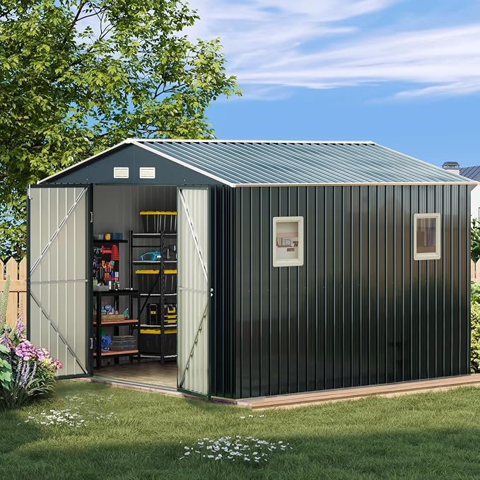 Breezz Outdoor Storage Shed 10X10FT. Utility Tool Shed Metal Storage Garden Shed by BreezZ