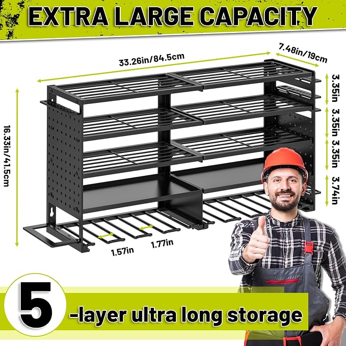 5 Layers Power Tool Organizer Wall Mount, Metal Cordless Tool Storage Rack - Image 2