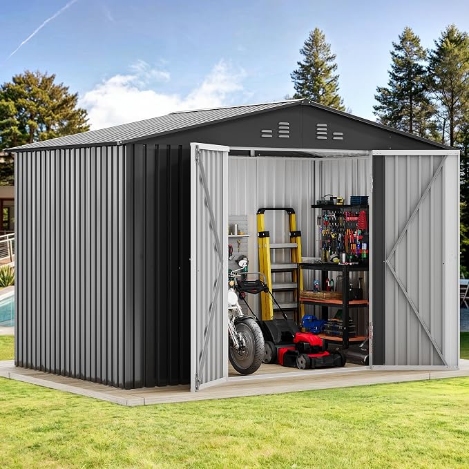 DWVO Storage Shed 9x6 FT for Bicycle Functional Metal Tool Shelter Garden by DWVO