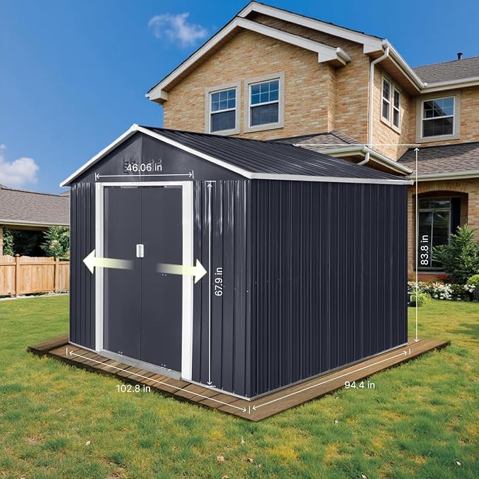 9.1' x 8.5' Outdoor Storage Shed, Sturdy Metal Building w/Windows & Lockable - Image 7