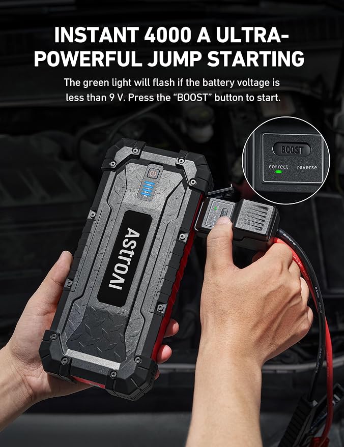 AstroAI S8 Ultra 4000A Peak Jump Starter, Up to All Gas/12L Diesel Engine - Image 3