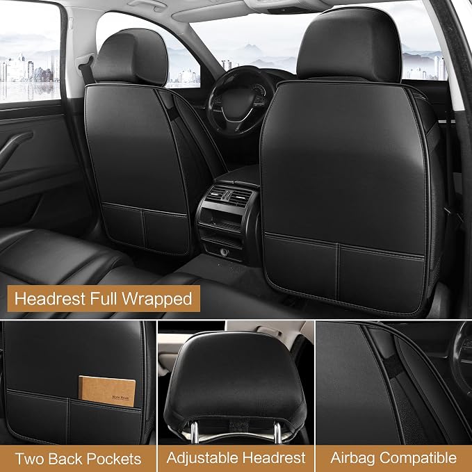 Pariitadin Leather Car Seat Covers Full Set, Waterproof Breathable Faux Leather - Image 2