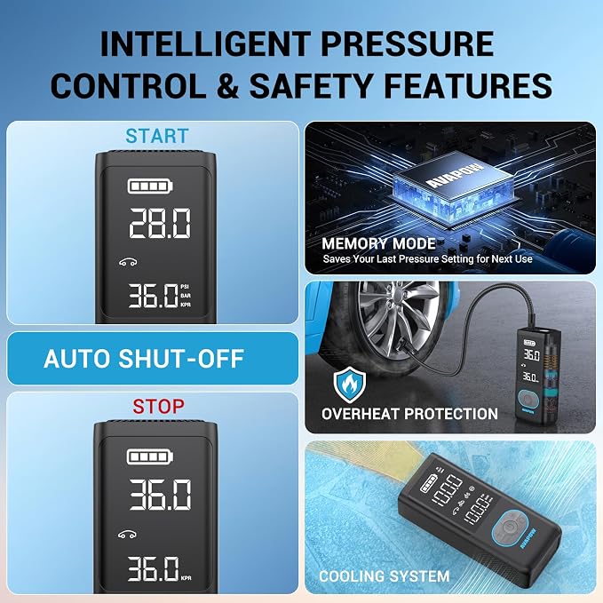 AVAPOW AP18 Tire Inflator Portable Air Compressor, 300% Faster 150 PSI Cordless - Image 4