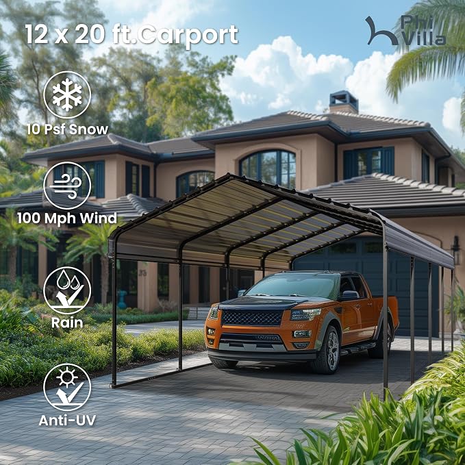 PHI VILLA 12 x 20 ft Carport Metal Carports - Image 7