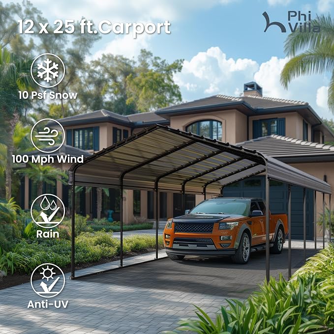 PHI VILLA 12 x 25 ft Heavy Duty Car Port - Image 3
