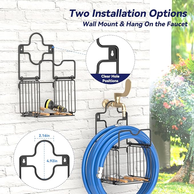 Garden Hose Holders for Outside Metal Water Hose Holder Wall Mount Hose Hanger - Image 3