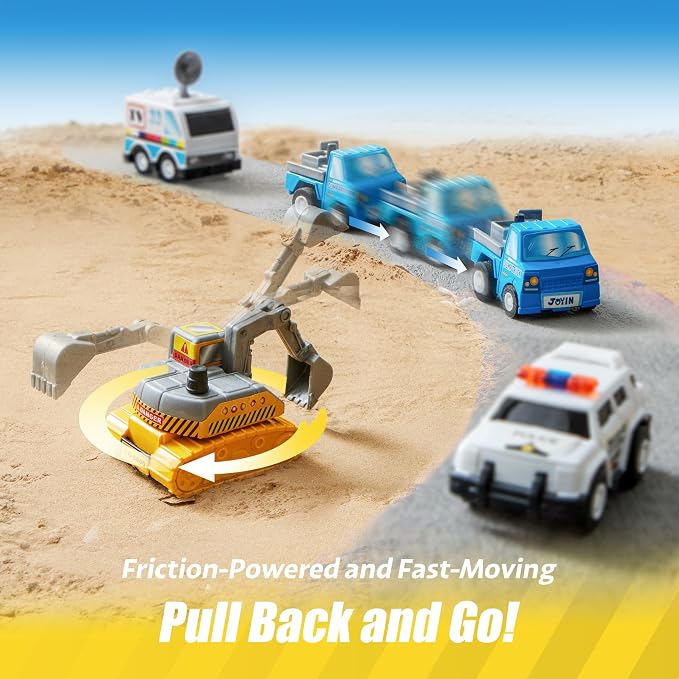 JOYIN 18 Pcs Pull Back City Cars and Trucks Toy Vehicles Set, Friction Powered - Image 6