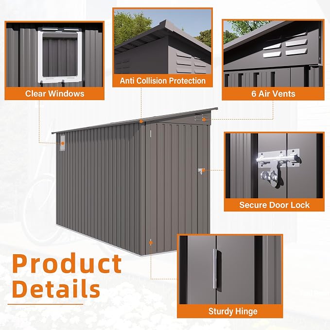 4 x 9 FT Lean to Shed with Windows, Metal Sheds & Outdoor Storage with 2 Vents - Image 5