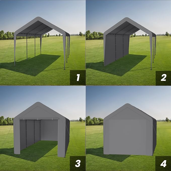 Carport 10x20 Heavy Duty Portable Garage w/Removable Sidewalls & Roll-Up Door - Image 6