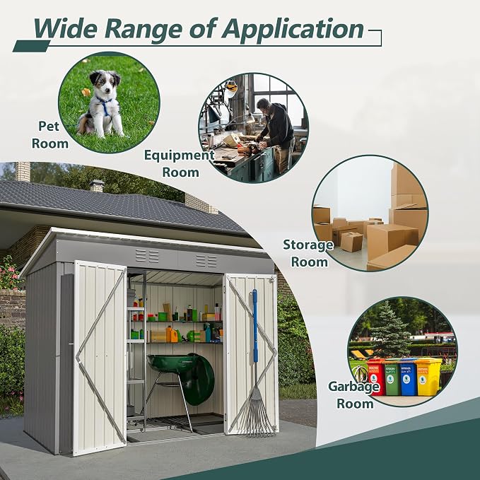 4'x8' Metal Shed Outdoor Storage Shed, Metal Steel Utility Tool Shed Storage - Image 5
