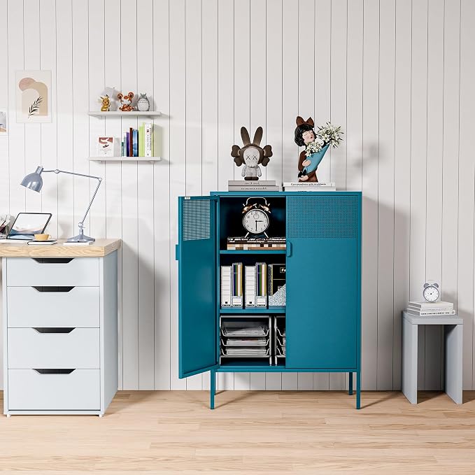 2 Mesh Door Metal Cabinet with Adjustable Shelves, Metal Storage Cabinet - Image 3