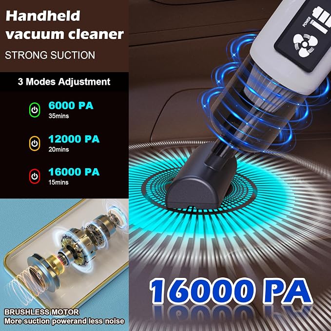 Mini Cordless Handheld Vacuum Cleaner, 21000Pa Strong Suction, 2-Speed USB-C - Image 2