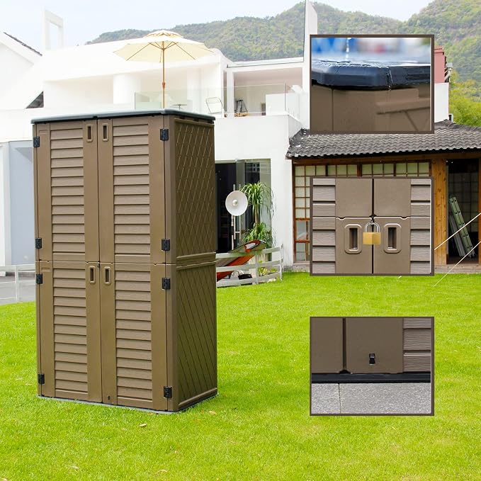 ADDOK Outdoor Storage Sheds Waterproof, Resin Outdoor Storage Cabinet Lockable - Image 3