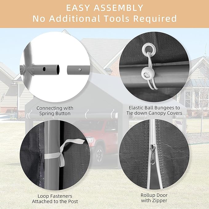 JY QAQA Carport, 12x20 FT Heavy Duty Carport - Image 3