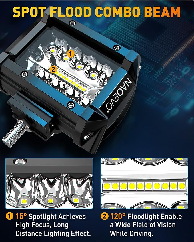 NAOEVO 4 Inch LED Pod Lights, Spot Flood LED Fog/Driving/Off Road Lights - Image 4