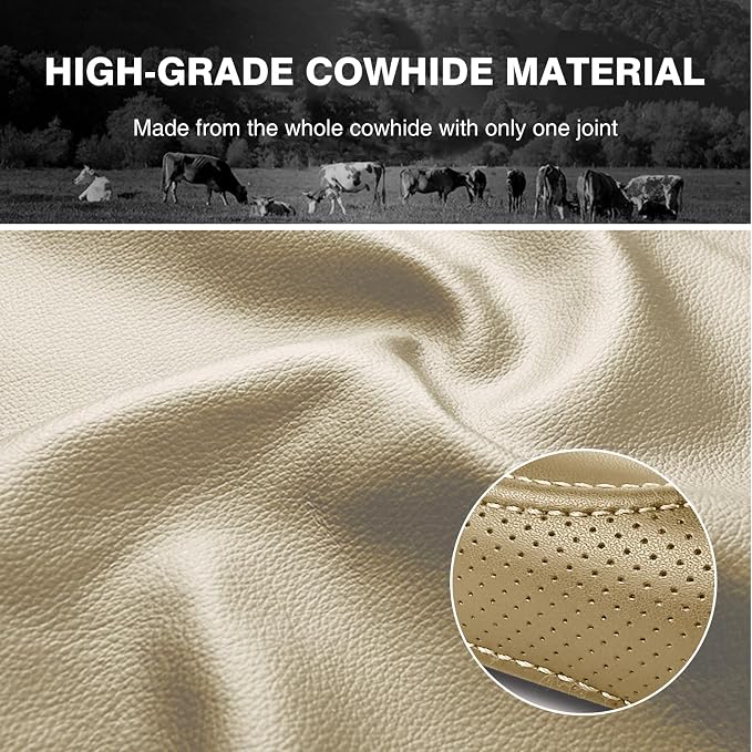 High-Grade Beige Genuine Leather Steering Wheel Cover - Image 3
