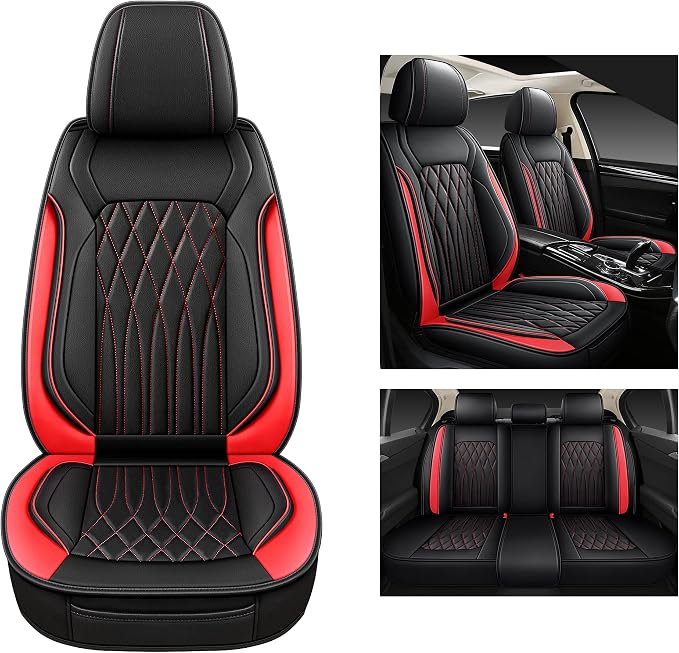 Pariitadin Leather Car Seat Covers Full Pair, Waterproof Faux Leather Seat - Image 4