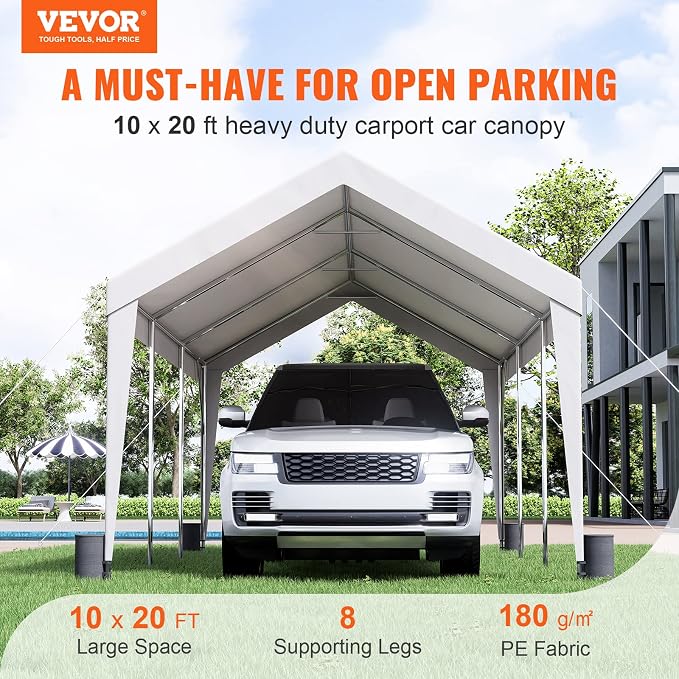 VEVOR Upgraded 10x20 ft Heavy Duty Carport Car Canopy, Car Port Garage Boat - Image 2