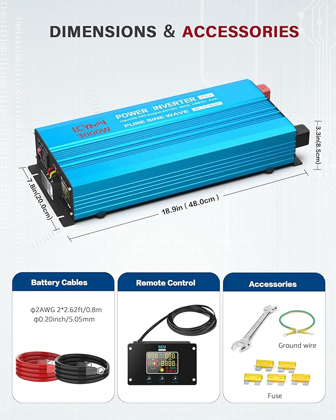 3000 Watt Inverter Pure Sine Wave DC 24V to 110V/120V AC Power Inverters - Image 7