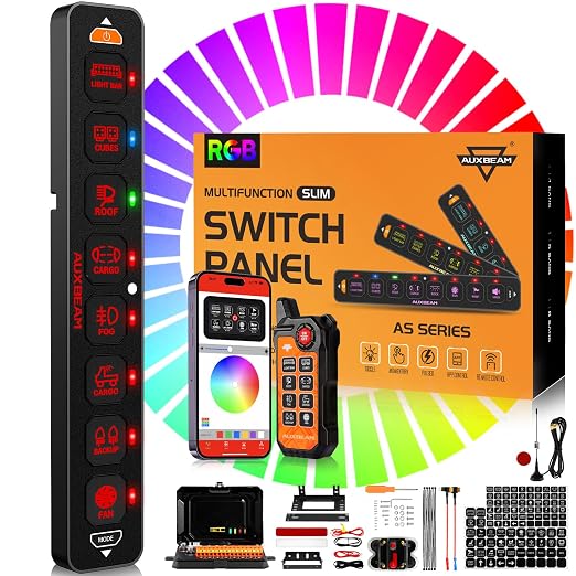 Auxbeam 8 Gang Slim Switch Panel Bluetooth RGB AS-800 by Auxbeam