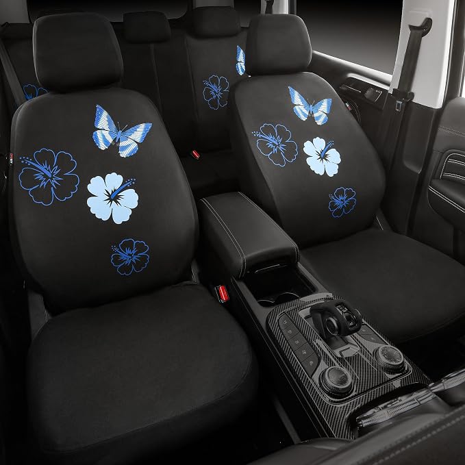 CAR PASS Blue Butterfly Car Seat Covers Full Set, Embroidered Flower Waterproof - Image 9