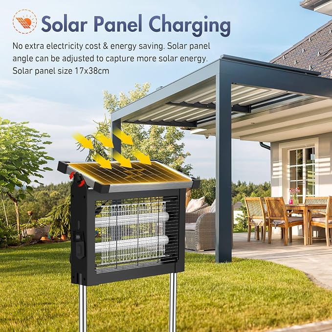 Solar Bug Zapper Outdoor, Jinyeda 4500V Rechargeable Mosquito Zapper 4000mAh - Image 2