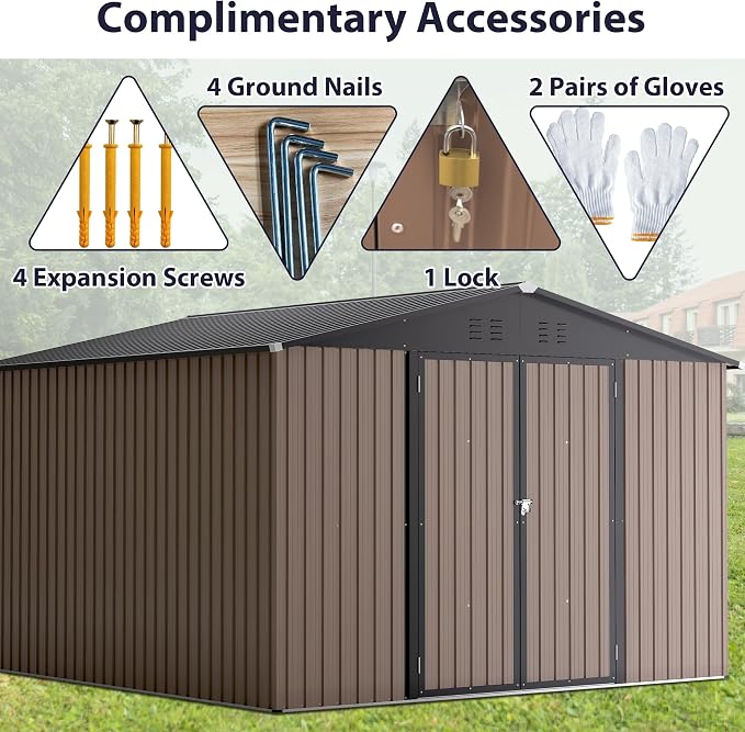 10 x 10 FT Outdoor Storage Shed, Large Metal Tool Sheds - Image 6